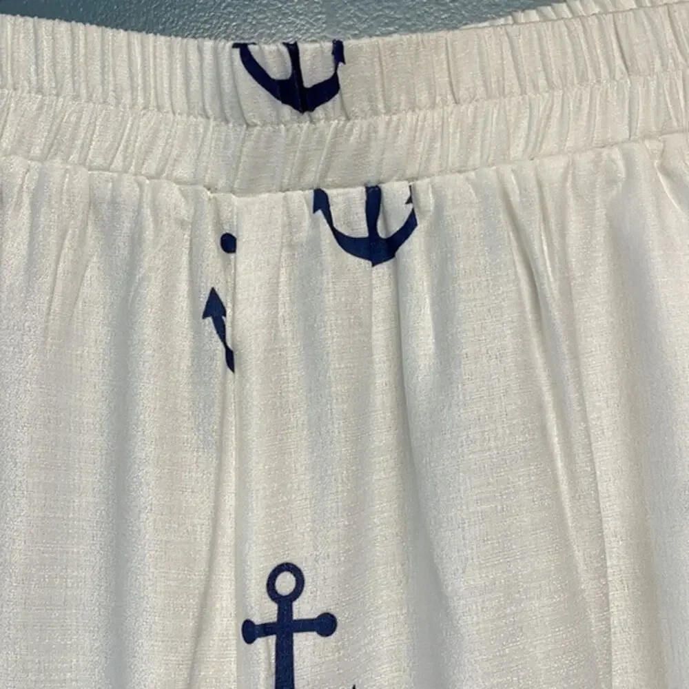 New Noracora Women's Anchor Elastic Waist Lounge Pants White/Navy Blue XXL - Picture 5 of 8